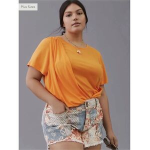 By Anthropologie Draped Tee in Bright orange Sz XS NWT